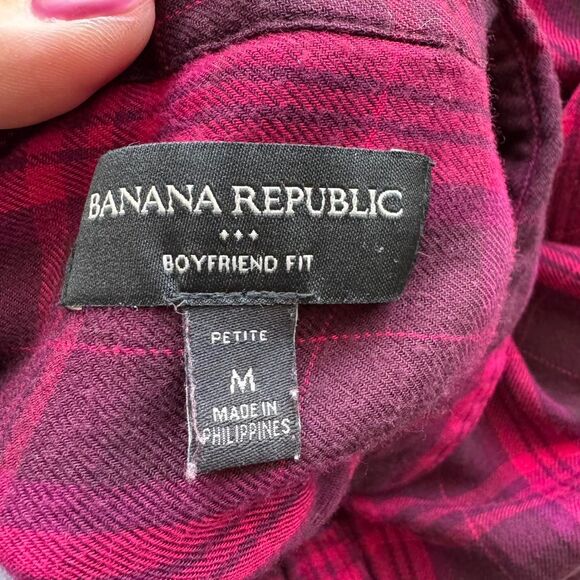 Banana Republic Women's Plaid Shirt Size Petite Medium Pink and Purple - Picture 2 of 5